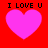 Four identical pixelated pink hearts on red background with "I LOVE U" text above each heart, arranged in a