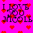 A bright pink background with red pixelated hearts and black text reading "I LOVE YOU NICOLE" in a stylized font, showing animation changes across frames.