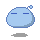 Pixelated blue spherical character with flat expression, small bubble on top, gray shadow below; some frames show orange sparks or black vertical bars near the head.