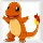 Pixelated orange dinosaur with cream underbelly stands upright, tail flame flickers between two states.