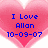 Pixelated heart-shaped icon with pink gradient background and blue text reading "I Love Allan 10-09-07".