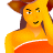 Pixelated character with orange-yellow skin, brown hair, and a brown hat, wearing an orange garment against a gray background.