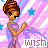 Pixelated character with brown updo and purple dress stands against pink-and-blue striped background, text changes from 'wish upon a star' to 'a star'.