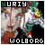 Pixelated character face with green hair and red accents, text 'YURIY' above and 'WOLBORG' below in blocky font.