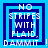Four identical pixelated display text "NO STRIPES WITH PLAID, DAMMIT!" in white over blue and dark blue nested squares