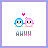 Pixel art of two penguin-like characters holding hands under a pink heart, with 'AHHH' text below; one character's wing changes color across frames.