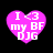 Four identical pink heart-shaped icons with white text reading "I <3 my BF DJG" on a black background.
