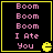 Four identical display pink text and a yellow Pac-Man icon on black backgrounds with yellow borders