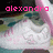 Pixelated image with pink text 'alexandro' at top, abstract background of white, pink, green, and dark tones.