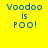 Four variations of a pixelated text graphic showing "Voodoo is POO!" with a yellow background and blue text, each with a different purple bar position.
