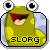 Pixelated green frog-like character with red mouth, white eyes on stalks, and 'SLORG' text below against light blue background.