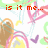 Pixelated red text on a white background with colorful abstract shapes including pink hearts, green circles, and brown foot-like forms.