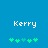 Two identical pixelated images of the name 'Kerry' in white text above green four-leaf clovers on a blue background, with slight differences in leaf positions.