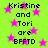 Bright green background with pink stars and repeated black text reading "Kristine and Tori are BFFTD" in pixelated font.