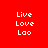 Red background with white text 'Live Love Lao' arranged in three , where one is highlighted by a blue rectangular bar
