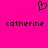 A bright pink background features a black pixelated heart symbol above two identical instances of the name 'catherine' in lowercase.