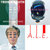 Pixelated image divided into four quadrants showing green and red vertical stripes, a dark helmet-like object, a person with light brown hair, and red and white vertical shapes.