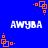 Blue background with repeating orange square patterns and white pixelated text reading 'AWYBA' in four positions.