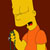 Pixelated yellow character with tall hair, orange shirt, and dark brown bow tie holding a microphone against a solid brown background.