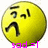 Yellow circular icon with black curved lines forming a face-like expression and pink text at the bottom.