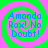 Four identical spiral patterns with green and pink concentric rings, each containing blue text reading 'Amanda Rox! No Doubt!' in a pixelated font.