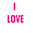 Pixelated text displays 'I LOVE ME' in pink and blue across four with a heart-shaped pixel detail on the letter M