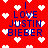 Red background with white pixelated hearts and blue text reading "I LOVE JUSTIN BIEBER" in four identical quadrants.