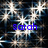 Pixelated image with blue text 'Sarah' over a dark background featuring scattered bright light bursts and blue-gray pixel clusters.