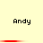 Pixelated text "Andy" appears in two with red horizontal bars beneath each on a light yellow background