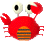 Red crab with white eyes and orange-brown striped shell in four pixelated poses showing claw positions.