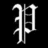 A pixelated white symbol on a black background, resembling stylized vertical text with curved and angular elements.