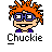 Pixel art buddy icon featuring a cartoon character with orange spiky hair and purple glasses, alongside text reading 'Instant Icons .com' on a gray background.