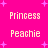 Pixelated text 'Princess' and 'Peachie' repeated in a on a bright pink background with scattered light purple stars