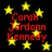 Red text reading 'Carah Jordann Kennedy' appears four times on a black background with yellow stars, arranged in a