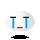 Pixelated white oval face with blue vertical lines for eyes, black horizontal bars above eyes, red mouth or symbol changing across frames.