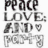 A collage of peace symbol-themed icons with text elements and color variations.