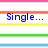 Pixelated blue text on white background with horizontal stripes in pink, orange, yellow, green, and light blue.