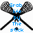 Pixelated image of two crossed lacrosse sticks with blue text reading 'Grab life by The stick' overlaid on a white background.