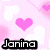 Pixelated pink background with white and pink hearts, black text reading 'Janina' at bottom left.
