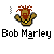 Pixelated static icon of a cartoon character with red hair and beard, wearing a brown outfit with yellow accents, positioned above the text "Bob Marley" on a gray background.