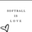 Pixelated grayscale icon with text 'SOFTBALL' above a small square, 'LOVE' below it, and a triangular shape in the bottom left corner.