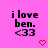A pink background displays repeated text "i love ben." with a heart symbol, featuring animated red hearts that change from hollow to solid states across frames.