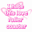 Pixelated pink text and heart outlines on white background with gray rectangle in bottom-right corner, animated as static image.