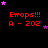 Red text 'Ewops!!! A - 202' on black background with pink and purple stars, stars shift position across frames.
