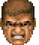Six pixelated head views of a single character with brown hair, showing varied facial expressions and eye colors against gray background.