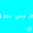 A bright cyan background displays repeated white text 'I lov you JK' with alternating heart and downward arrow symbols, partially cropped at the bottom right.
