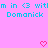 Pixelated cyan text on pink background with two pink heart icons at bottom, reading 'm in <3 witlm in <3 witl Domanick Domanick' with partial text.