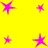 Yellow background with multiple pink star icons of varying sizes scattered across the frame.