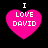 Four identical pink heart-shaped icons with white text "I LOVE DAVID" on black background, each featuring a small white 'I' above the heart.