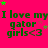 Bright pink background with green text reading "I love my gator girls<3" repeated in a , surrounded by scattered green and pink stars